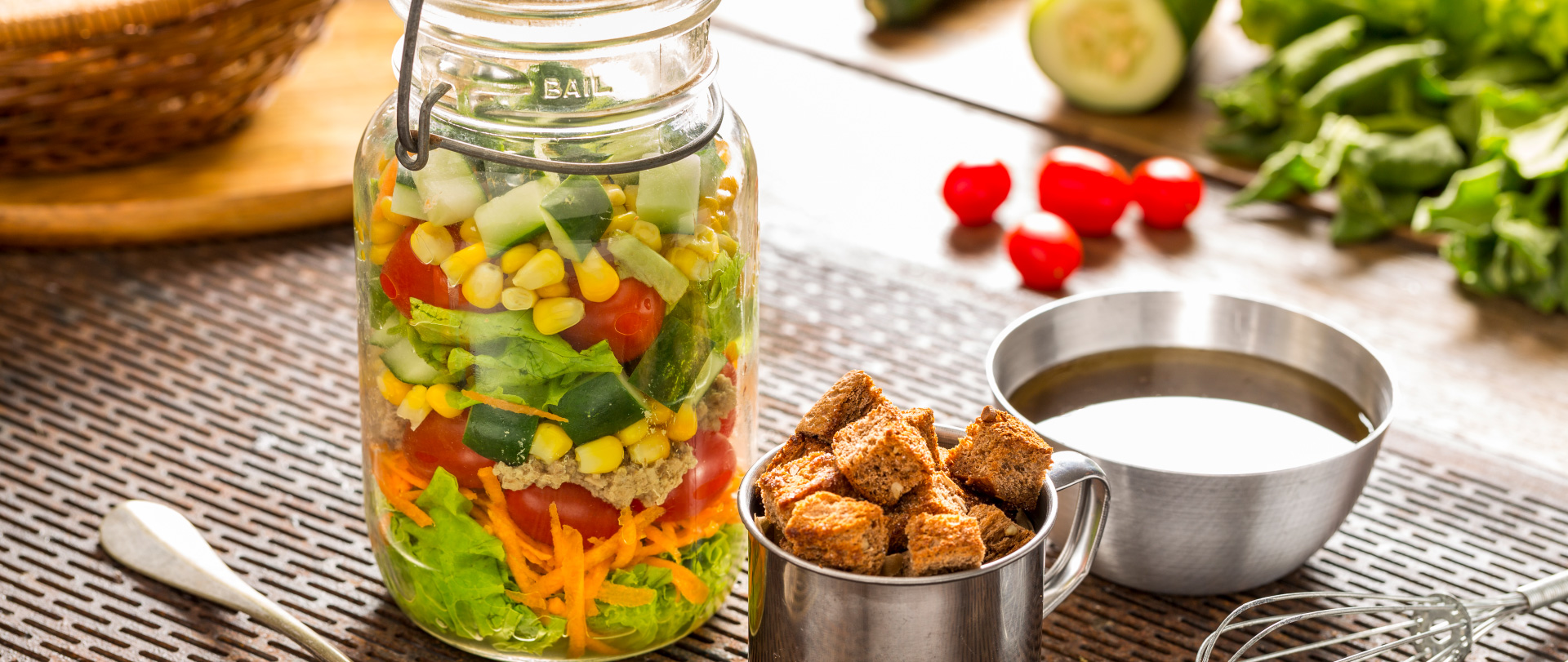 Salada no Pote com Croutons Agridoce